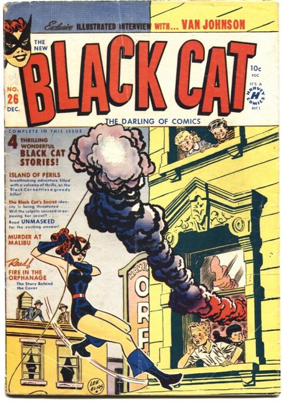 BLACK CAT #26-1950-COMIC & TEXT STORIES-FIRE IN THE ORPHANAGE COVER by LEE ELIAS