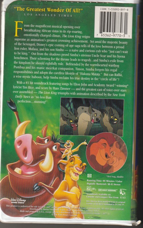 Walt Disney’s The Lion King VHS