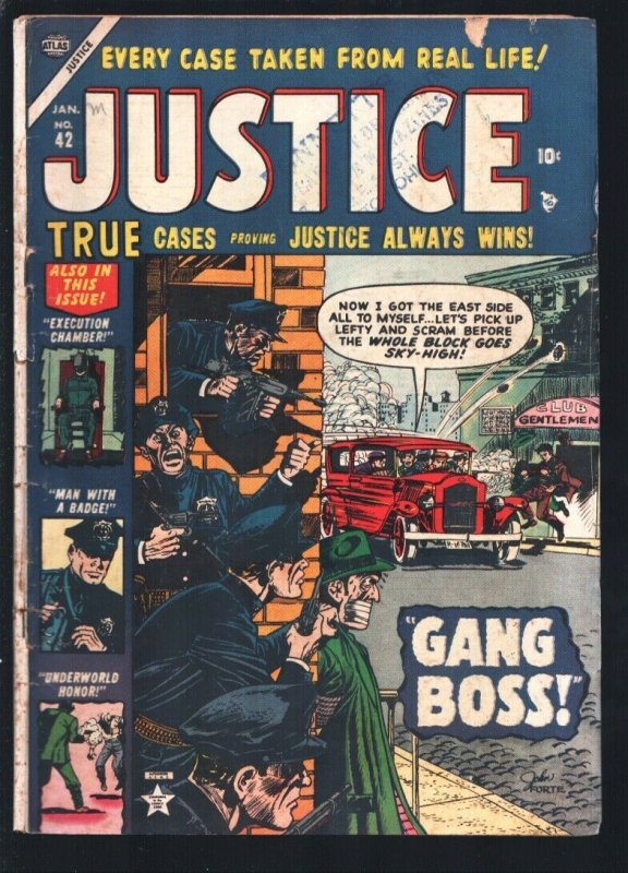 Justice #42 1954-Atlas-Gang Boss cover- John Romita-Violent pre-code crime-Ex...