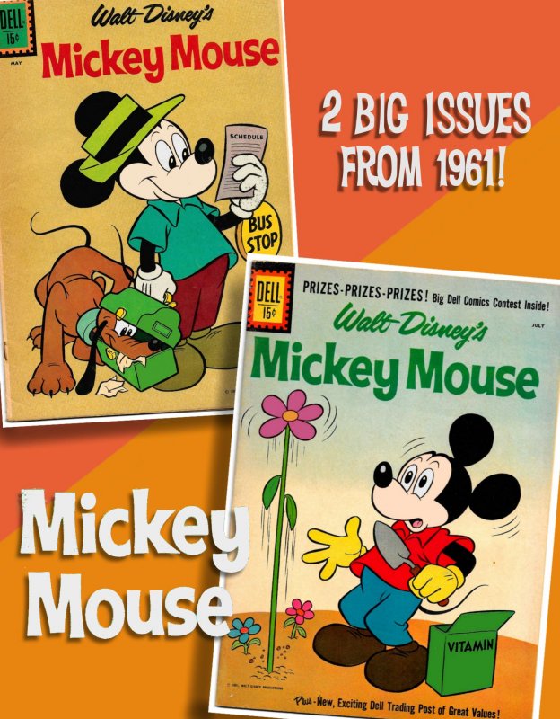 Early '60s Mickeys! MICKEY MOUSE #77&78 1961 Dell Comics  VG/FN  Hubbard...