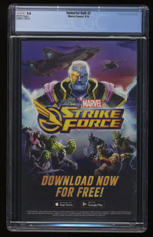 Immortal Hulk #2 CGC NM 9.4 White Pages 1st Dr. Frye!