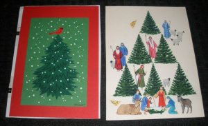 MERRY CHRISTMAS Tree w/ Cardinal Nativity 2pcs 5x6 Greeting Card Art #8751 5207