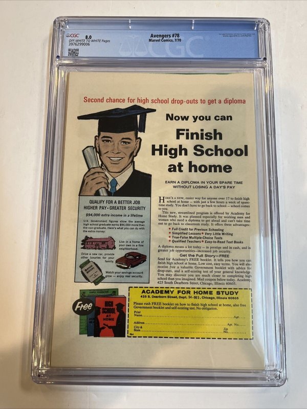 Avengers (1970) # 78 (CGC 8.0) Tom Palmer Classic Cover | 1st App Lethal Legion