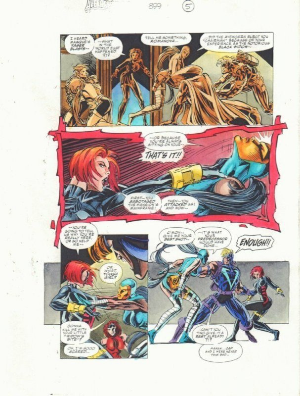 Avengers #399 p.5 Color Guide Art - Black Widow vs. Masque - by John Kalisz