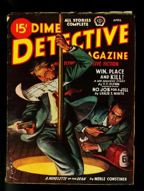 Dime Detective Pulp April 1945- Hardboiled Crime- Firehouse cover- VG
