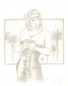 Sexy California Babe Pencil Piece - Signed art by David Boller