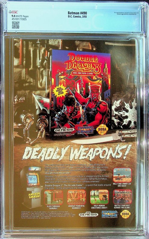 Batman #490 Direct Edition (1993) - CGC 9.4 - Cert#4518177005