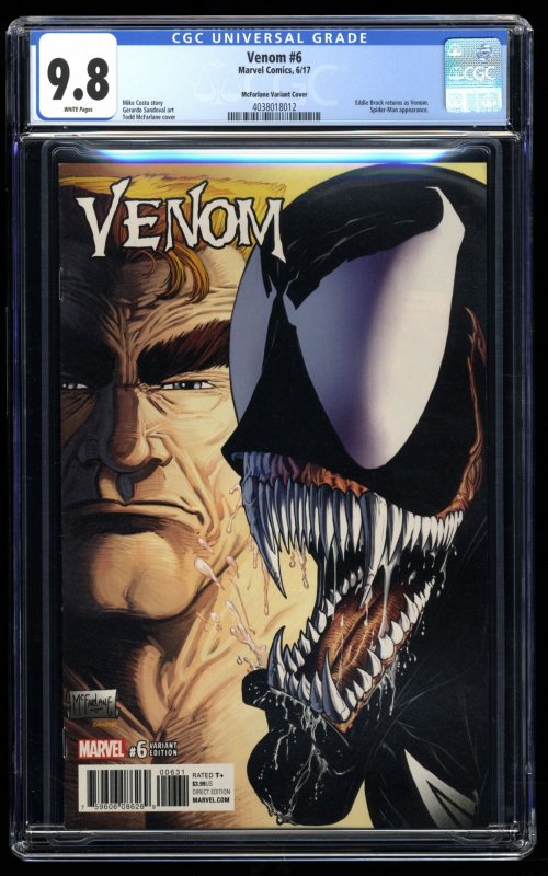 Venom (2017) #6 CGC NM/M 9.8 White Pages 1:1000 McFarlane Color Variant