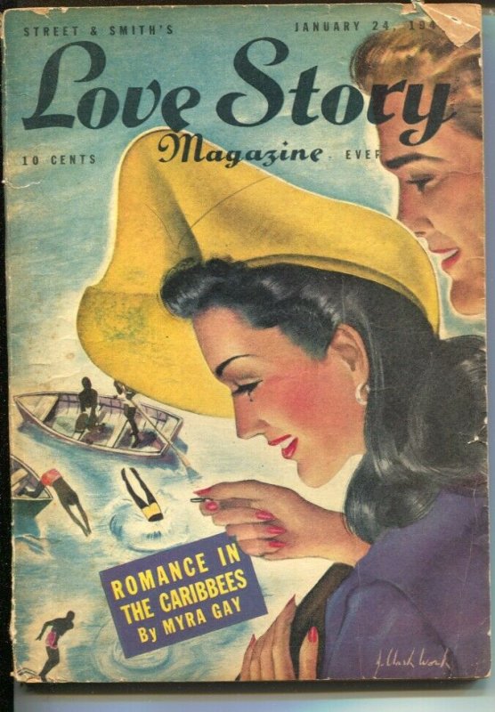 Love Story 1/24/1942-J.Clark Work cover-pulp stories-Myra Gay-Celia Keegan-Da...