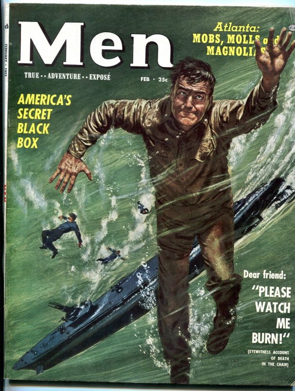 Men Magazine February 1953-ATLAS-SUBMARINE CRASH COVER/ELECTRIC CHAIR VF