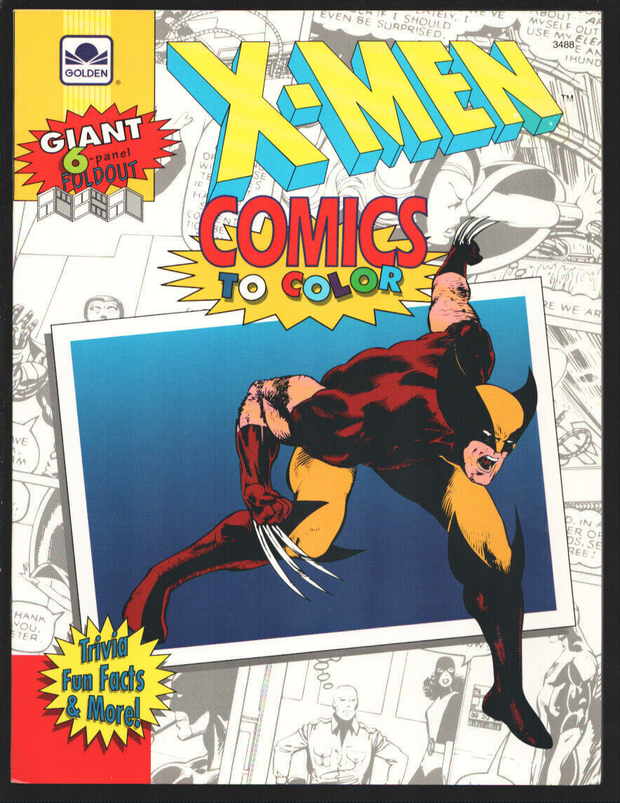 X-Men Comics To Color #3489 1992-Giant 6 Panel Foldout-Trivia-Fun Facts ...
