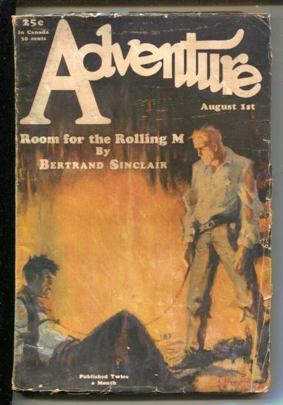 Adventure 8/1/1928-Butterick-James C McKell western cover-pulp stories-WWI-Th...