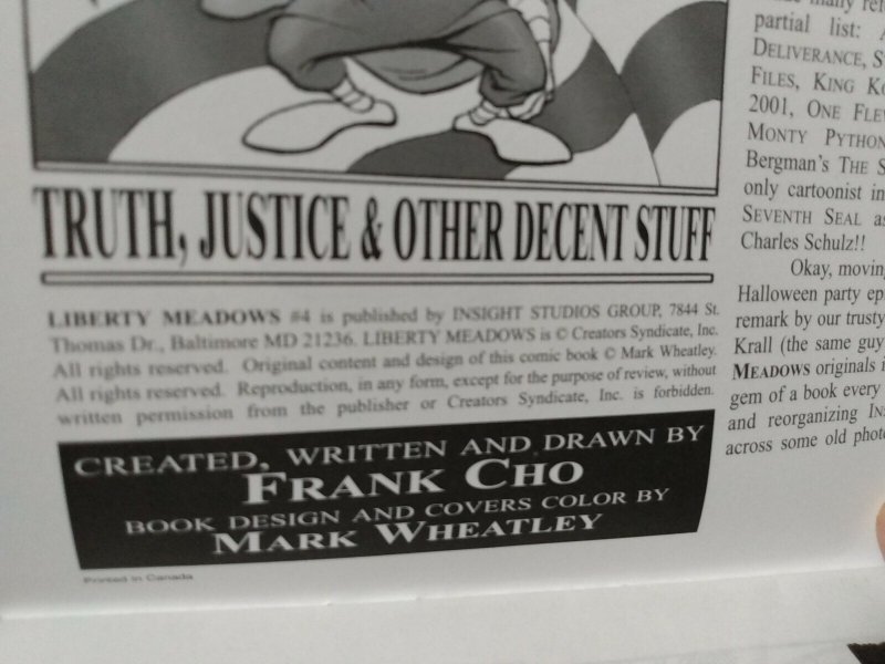 1999 LIBERTY MEADOWS 4 first printing Insight NM- Frank Cho