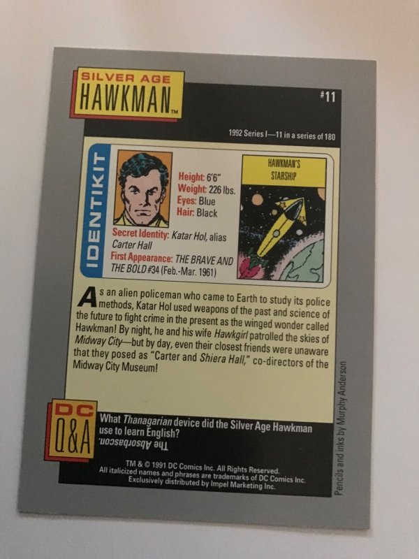 SA HAWKMAN #11 card : 1992 DC Universe Series 1, NM/M, Impel,  Mur. Anderson art