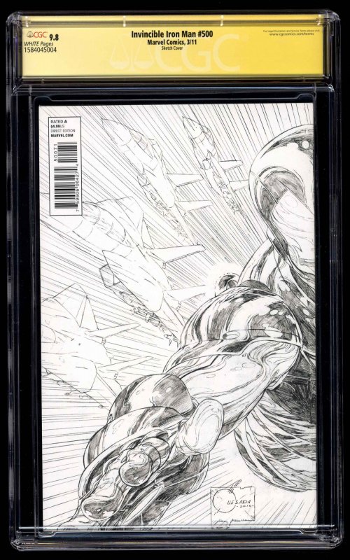 Invincible Iron Man #500 CGC NM/M 9.8 White Pages Sketch SS Signed Joe Quesada!