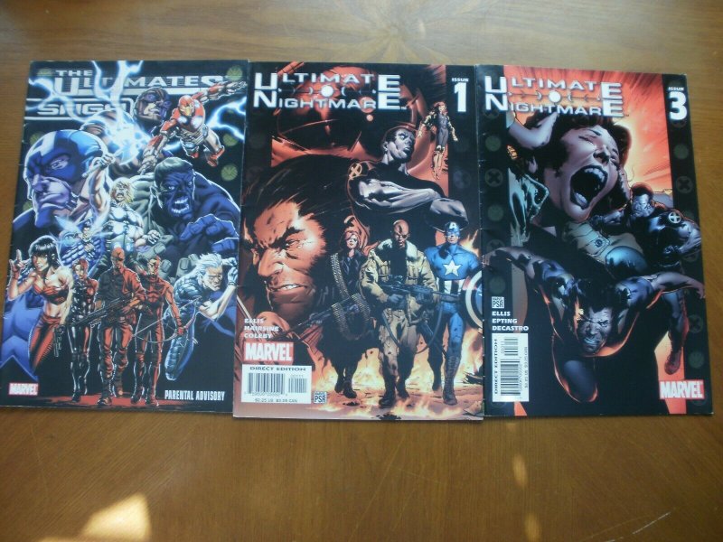 3 Marvel Comic:THE ULTIMATES SAGA (2007) & ULTIMATE NIGHTMARE #1 #3 (2004)