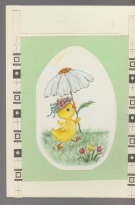 EASTER Duckling w/ White Daisey Umbrella 6.25x9.25 Greeting Card Art #E2435