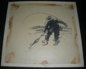 FISHERMAN Pencil Art 11x11 Greeting Card Art #nn