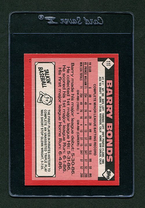  Barry Bonds (Pirates) 1986 Topps Traded Baseball #11T