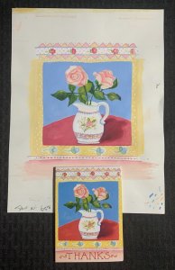 THANKS Pink Roses in Pitcher 9x12 Greeting Card Art #3047 with 8 Cards