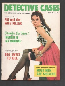 Detective Cases 9/1957-Brookside-Spicy pin-up girl cover-stockings-Vice, woma...