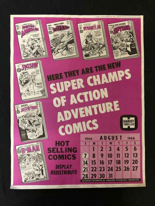 Harvey Comics Action Comic Line Up Promo Sales Calendar Poster -August 1966 