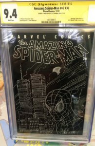 Spider-Man sketch cover by Scott Hanna on ASM 36 black blank cover.  CGC