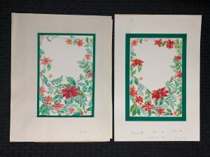 CHRISTMAS Poinsettias with Green Border 2pcs 7.5x11 Greeting Card Art #X1030