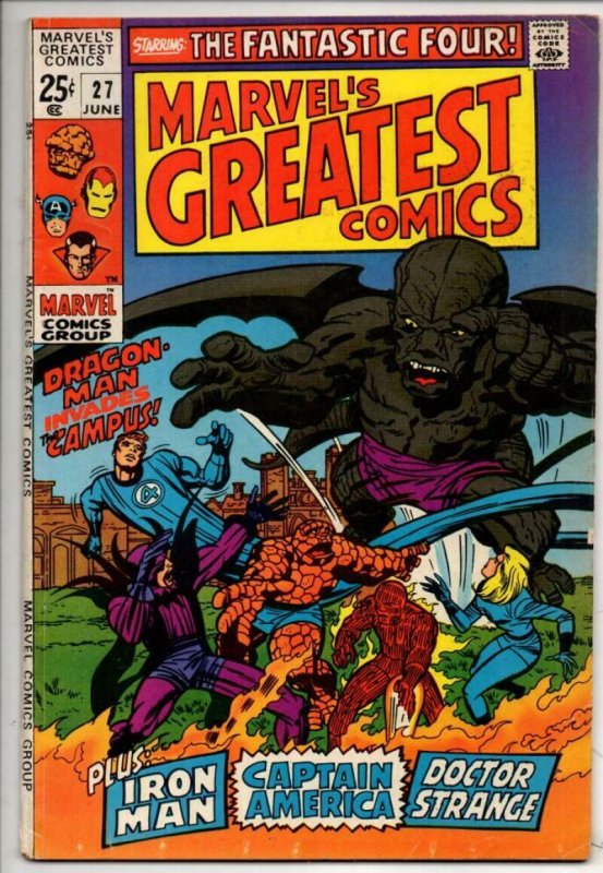 MARVELS GREATEST COMICS #27, FN/VF, Fantastic Four, Dragon Man, 1969 1970