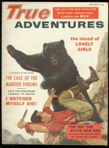 TRUE ADVENTURES SEPT 1955-WILD BEAR ATTACK COVER-1ST IS VF 