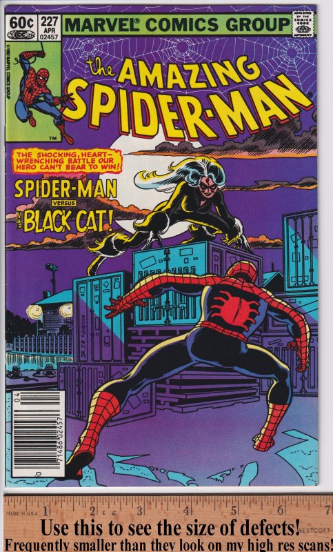 Amazing Spider-Man #227 NEWSSTAND (Apr 1982) VF- 7.5, white!