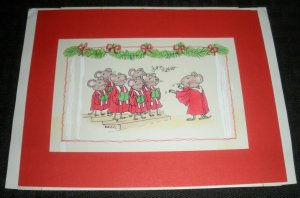 CHRISTMAS Cartoon Mouse Mice Chior Singing 7x5.5 Greeting Card Art #FL231