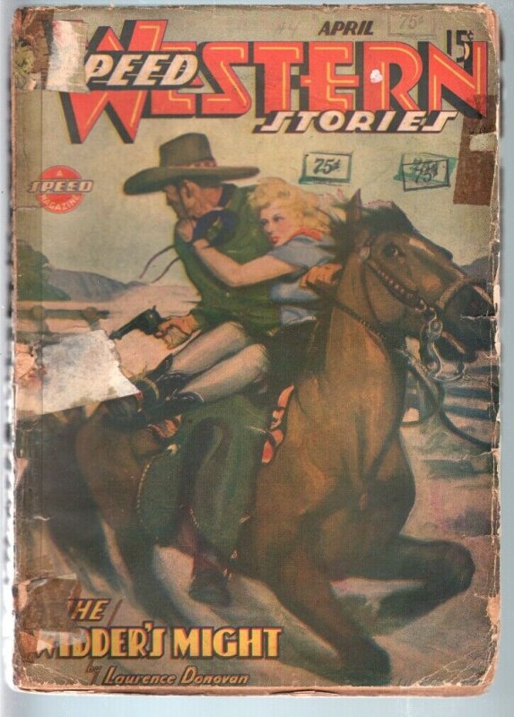 SPEED WESTERN STORIES 1944 APR-GREAT SPICY COVER G