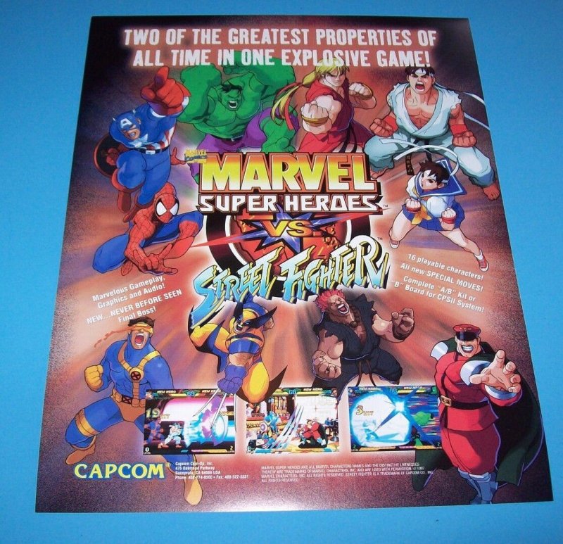 Marvel Super Heroes VS Street Fighter Arcade Flyer Game Artwork Print NOS Capcom