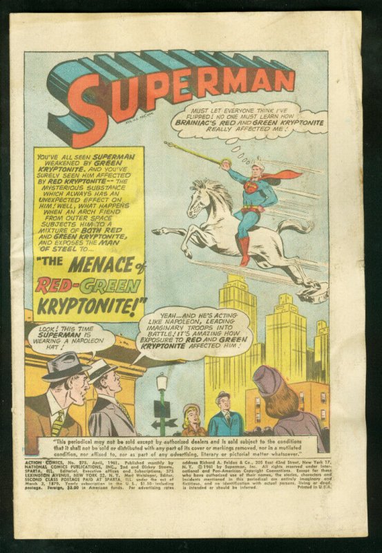 ACTION COMICS #275-ORIGIN SUPERGIRL-SUPERMAN BRAINIACS P