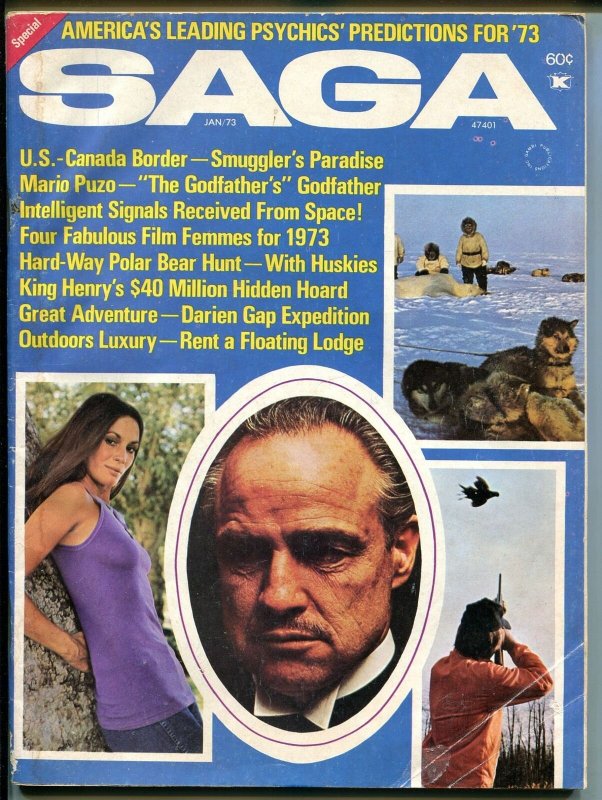 Saga 1/1973-The Godfather-Mario Puzo-Marlon Brando-smugglers-cheesecake pix-GOOD