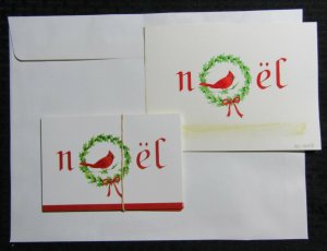 MERRY CHRISTMAS Noel Cardinal with Wreath 7.5x5.5 Greeting Card Art #X3058