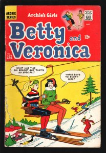 Archie's Girls Betty and Veronica #124 1968-snow ski cover-VG