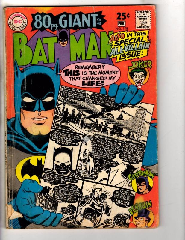 Batman # 198 VG DC Comic Book Joker Robin Catwoman Gotham Batgirl Penguin JG2