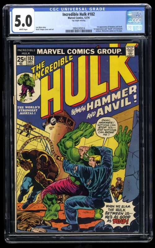 Incredible Hulk #182 CGC VG/FN 5.0 White Pages 2nd Appearance Full Wolverine!