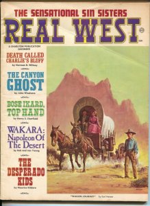 Real West #66 12/1968-Earl Norem wagon train cover-Apache Horatio Alger-pulp ...