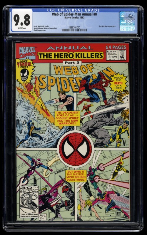 Web of Spider-Man Annual #8 CGC NM/M 9.8 White Pages Origin of Venom!