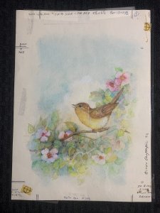 MOTHERS DAY Yellow Bird on Branch & Pink Flowers 7x9.25 Greeting Card Art #P243