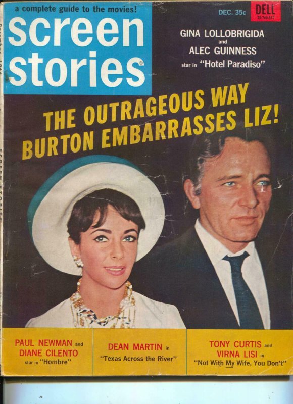 Screen Stories-Liz Taylor-Richard Burton-Paul Newman-Gina Lollobrigida-Dec-1966