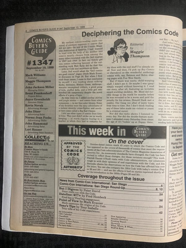 1999 COMICS BUYERS GUIDE Magazine #1347 FN+ 6.5 Jim Steranko on Red Tide & Code