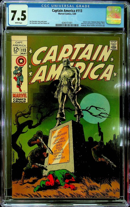 Captain America #113 (1969) - CGC 7.5 - Cert #4240151001