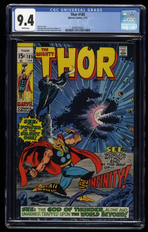 Thor #185 CGC NM 9.4 White Pages John Buscema Jack Kirby Art!