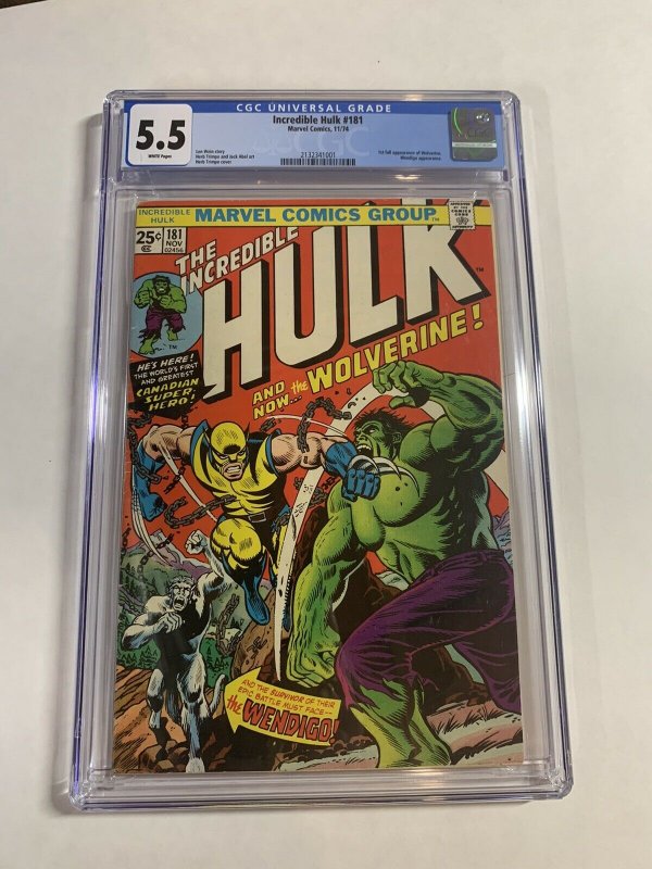 Incredible Hulk 181 Cgc 5.5 White Pages Marvel Bronze Age Wolverine X-men