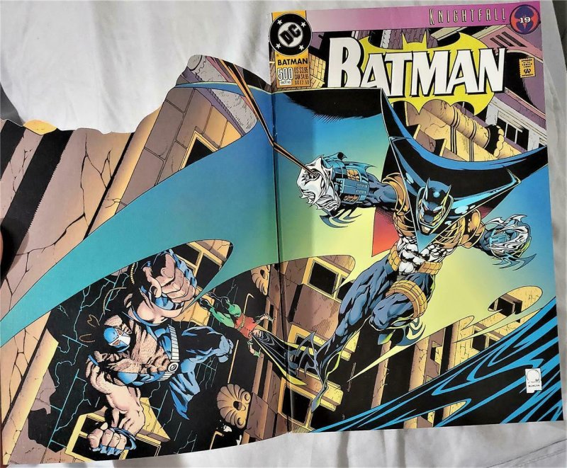 Knightfall 19 BATMAN #500 Joe Quesada Die-Cut Double Foil Cover (DC, 1993)! 