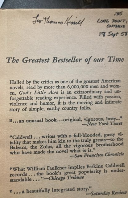 1958, God’s little acre, CALDWELL,1st can. Signet